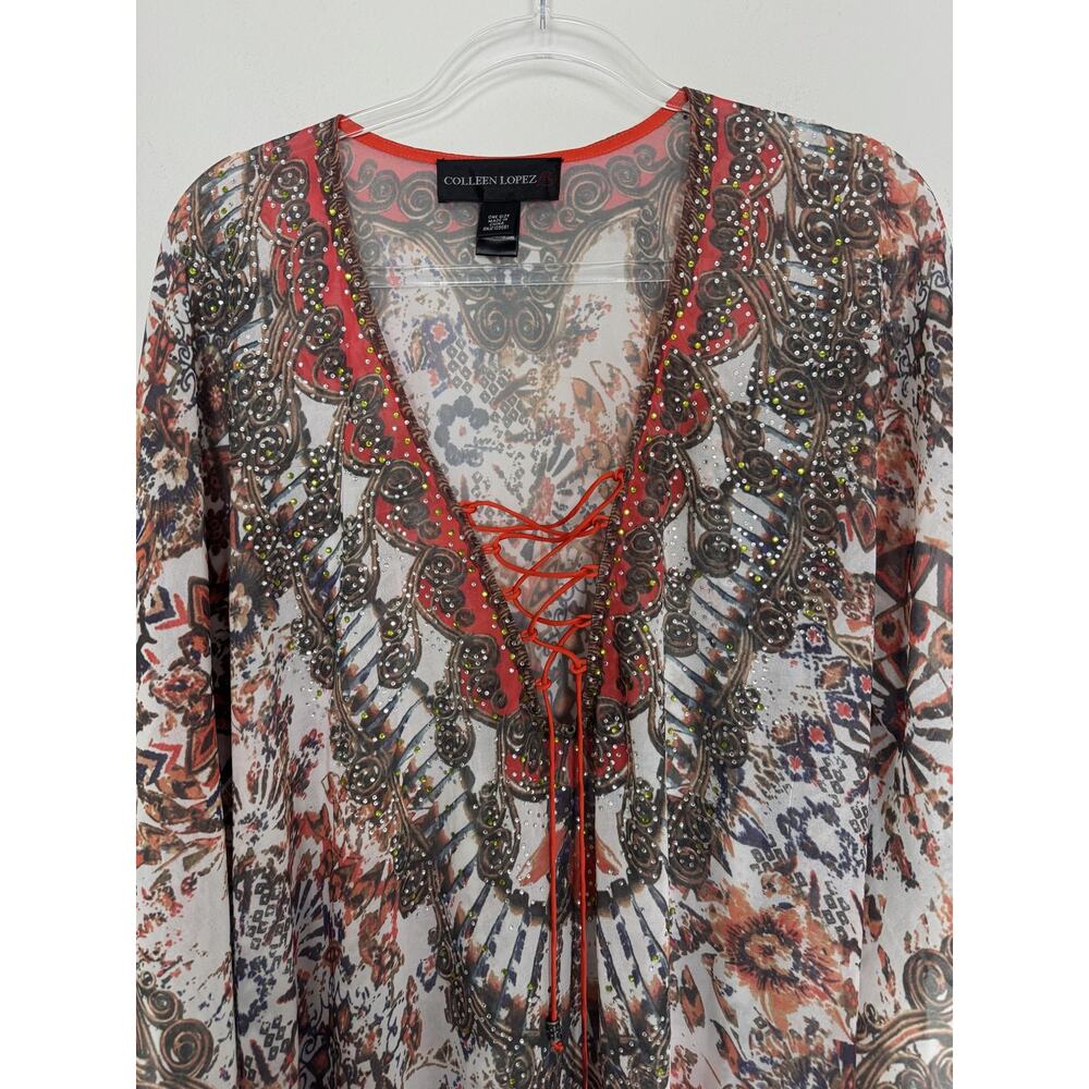Satin Crystal Kimono Kaftan OS Camilla Rhinestone Resort Swim Colleen Lopez - Picture 7 of 16